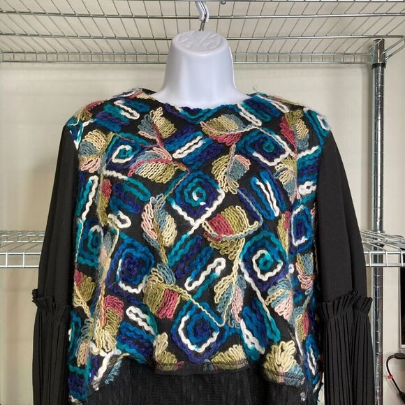 Bianco & Nero Womens Multicolor Embroidered Leaves Top Size 46/XL Artisanal Boho - Picture 4 of 14
